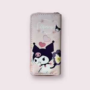 Pink Faux Leather Kuromi Zippered Wallet